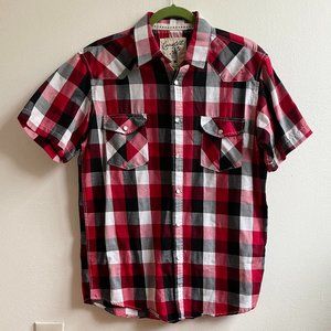 Coastal Clothing Short Sleeve Plaid Pearl Snap Button Down